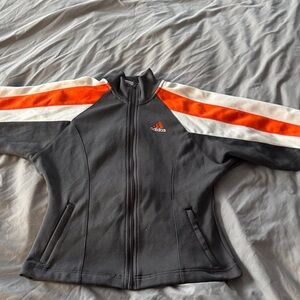 Adidas Charcoal Jacket with Bold Orange Stripes